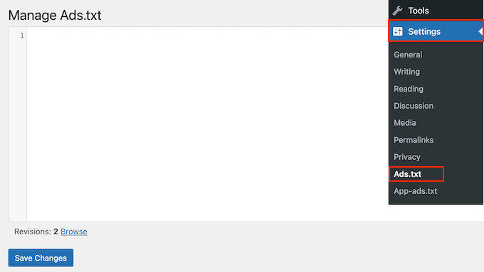 управлять файлом ads.txt в WordPress